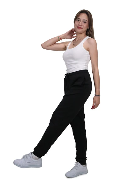 Kadın Modal Kumaş Cepli Siyah Jogger Pantolon - 5