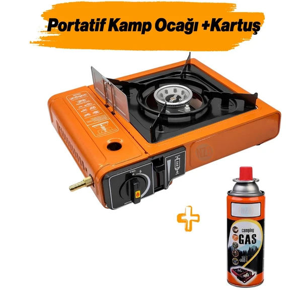 Portatif Kamp Ocağı Taşınabilir Tek Gözlü Turuncu Renk 1 Adet Kartuşlu Set Gezi Piknik Ocak