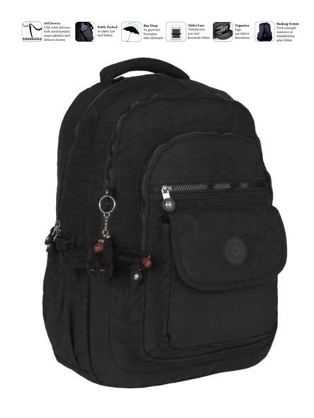 Relaxion Krinkıl Su Geçirmez Astarlı Kumaş Okul Seyahat Sırt Çantası 1620