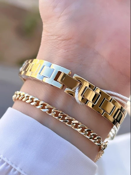 Revello Altın Kaplama Kararma Renk Atma Yapmaz 3Atm Su Geçirmez+Bileklik Lady Wristwatch GRC.101.M4 - 3