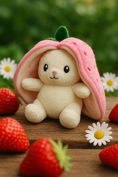 Sevimli Çilek Tavşan Peluş Çantalı Hediyelik 50 cm Oyuncak