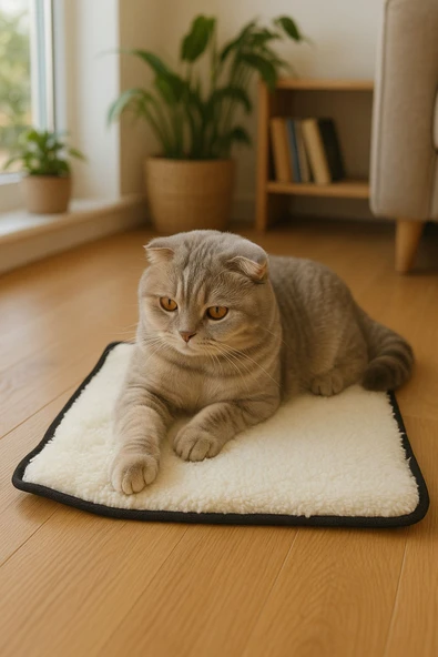 Yumuşak Dokulu Peluş Kedi Halısı 40x40 cm Kulübe İçi Pofuduk Minder
