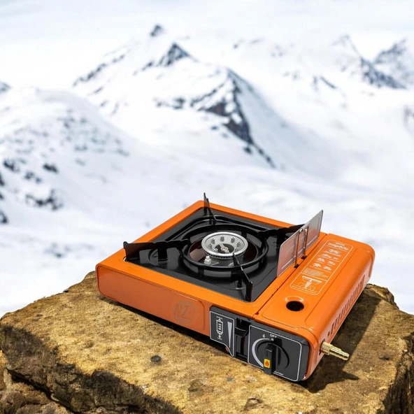 Portatif Kamp Ocağı Taşınabilir Tek Gözlü Turuncu Renk Kartuşlu Tüp Bağlantılı Gezi Piknik Ocak - 5