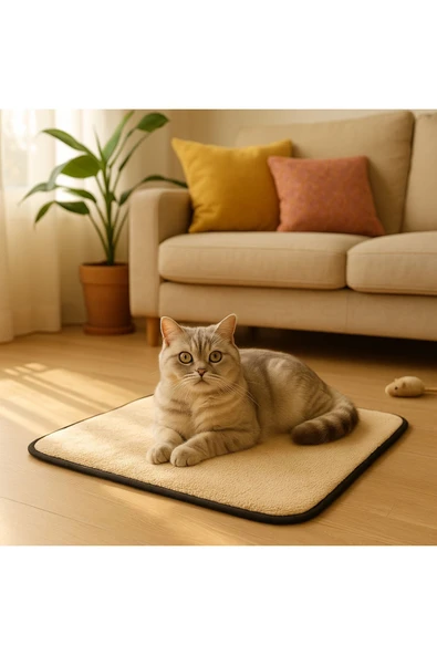 Yumuşak Dokulu Peluş Kedi Halısı 40x40 cm Kulübe İçi Pofuduk Minder