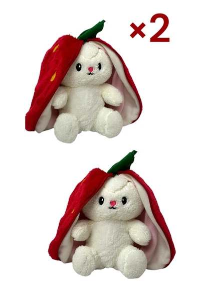 2 Adet Sevimli Çilek Tavşan Peluş Çantalı Hediyelik 50 cm Oyuncak