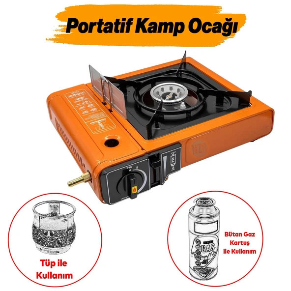 Portatif Kamp Ocağı Taşınabilir Tek Gözlü Turuncu 3 Adet Kartuşlu Tüp Bağlantılı Gezi Piknik Ocak - 6