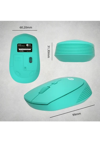 Lenovo Lecoo WS202 Turkuaz Ergonomik Optik Kablosuz Mouse - 4