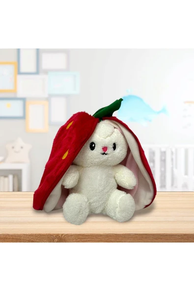 2 Adet Sevimli Çilek Tavşan Peluş Çantalı Hediyelik 50 cm Oyuncak - 5