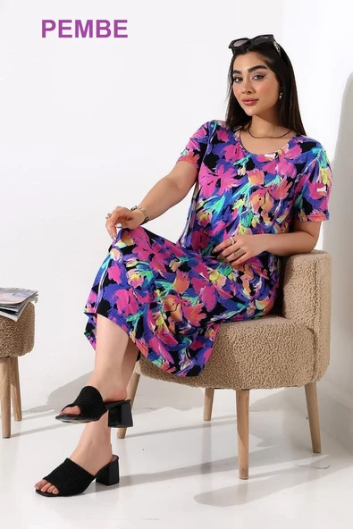 KADIN BÜYÜK BEDEN VİSKON İÇ GÖSTERMEZ ÇAN ELBİSE - 10