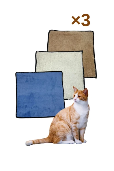 3 Adet Yumuşak Dokulu Peluş Kedi Halısı 40x40 cm Kulübe İçi Pofuduk Minder