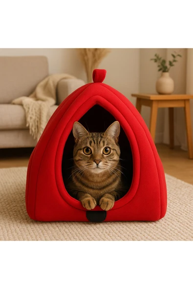 Kedi Mağarası Siyah Polar Kedi ve Köpek Yatağı Yumuşak ve Sıcak Evcil Hayvan Yatak Minderi