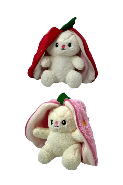 2 Adet Sevimli Çilek Tavşan Peluş Çantalı Hediyelik 50 cm Oyuncak - 3