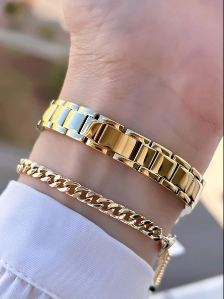 Revello Altın Kaplama Kararma Renk Atma Yapmaz 3Atm Su Geçirmez+Bileklik Lady Wristwatch GRC.101.M1 - 3