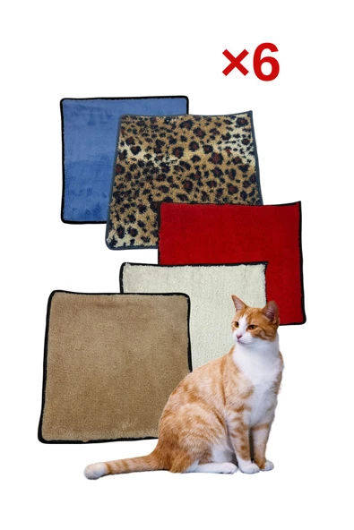 6 Adet Yumuşak Dokulu Peluş Kedi Halısı 40x40 cm Kulübe İçi Pofuduk Minder