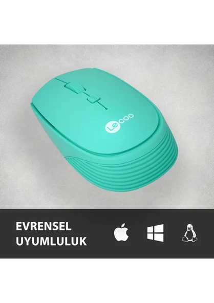 Lenovo Lecoo WS202 Turkuaz Ergonomik Optik Kablosuz Mouse - 2