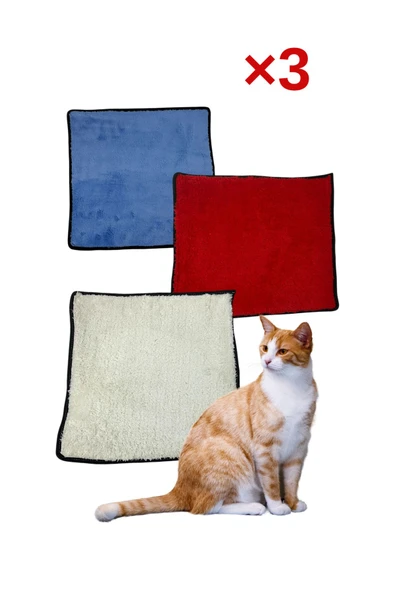 3 Adet Yumuşak Dokulu Peluş Kedi Halısı 40x40 cm Kulübe İçi Pofuduk Minder