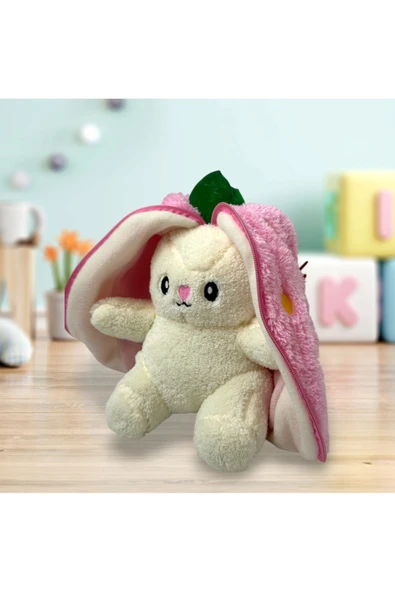 Sevimli Çilek Tavşan Peluş Çantalı Hediyelik 50 cm Oyuncak - 2