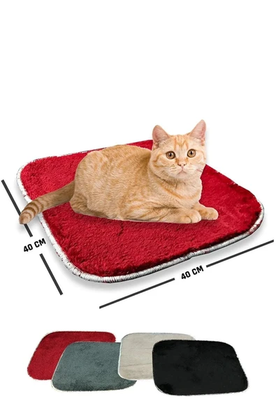 3 Adet Yumuşak Dokulu Peluş Kedi Halısı 40x40 cm Kulübe İçi Pofuduk Minder - 4