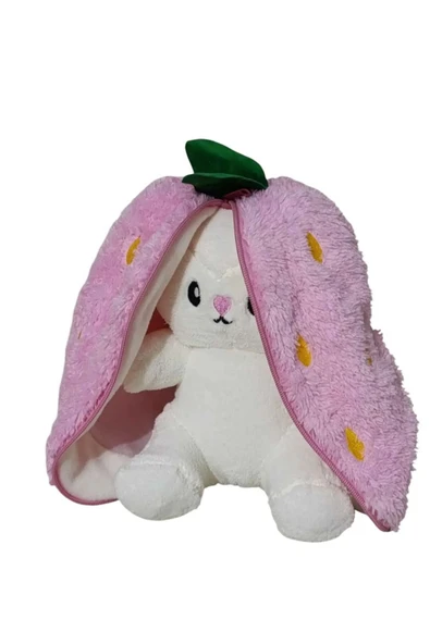 Sevimli Çilek Tavşan Peluş Çantalı Hediyelik 50 cm Oyuncak - 8