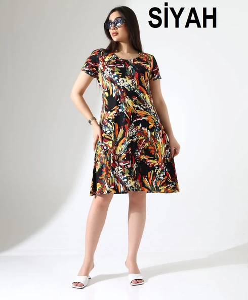 KADIN BÜYÜK BEDEN VİSKON İÇ GÖSTERMEZ ÇAN ELBİSE - 6