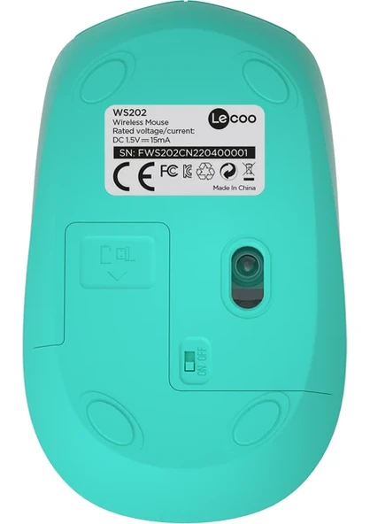Lenovo Lecoo WS202 Turkuaz Ergonomik Optik Kablosuz Mouse - 7