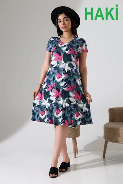 KADIN BÜYÜK BEDEN VİSKON İÇ GÖSTERMEZ ÇAN ELBİSE - 4