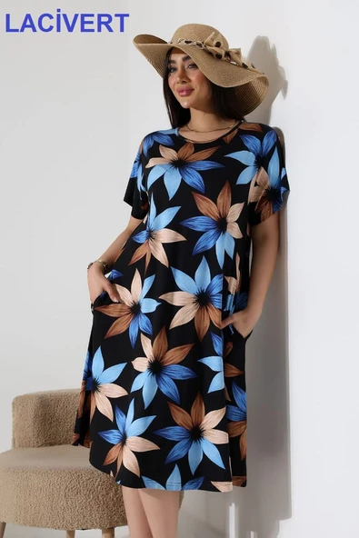 KADIN BÜYÜK BEDEN VİSKON İÇ GÖSTERMEZ ÇAN ELBİSE - 9