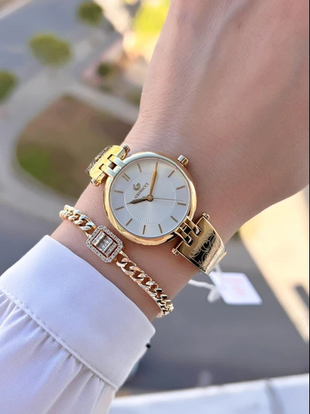 Revello Altın Kaplama Kararma Renk Atma Yapmaz 3Atm Su Geçirmez+Bileklik Lady Wristwatch GRC.101.M1 - 2