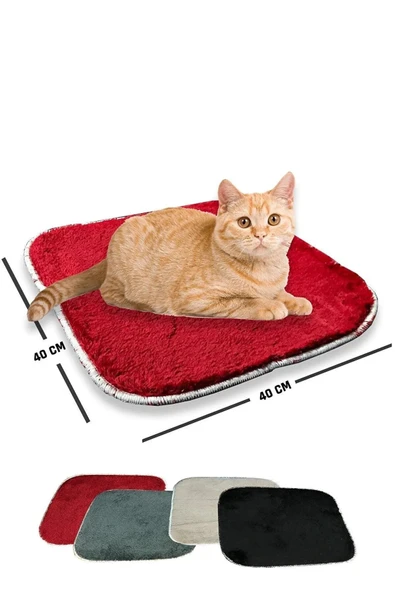Yumuşak Dokulu Peluş Kedi Halısı 40x40 cm Kulübe İçi Pofuduk Minder - 4