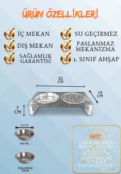 Kedi ve Köpekler İçin Mama ve Su Standı - Yüzde 10 Eğimli, Yüksek Kalite ve Sağlıklı Tasarım - 5