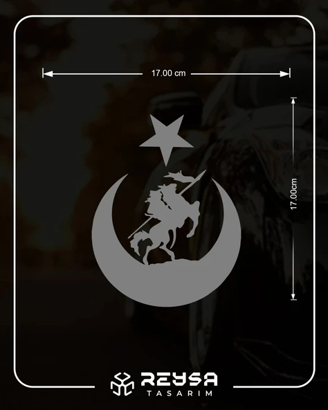 Akıncı ve Ay Yıldız Türk Bayrağı Araba Sticker 17x17 Cm Gri - Resim 2