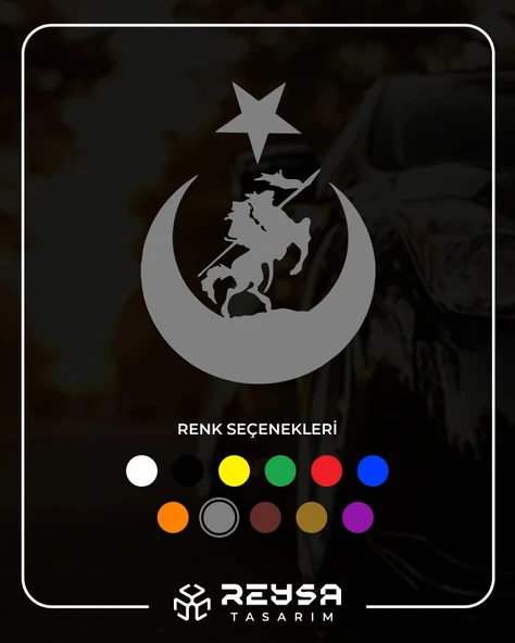 Akıncı ve Ay Yıldız Türk Bayrağı Araba Sticker 17x17 Cm Gri ürün görseli 1