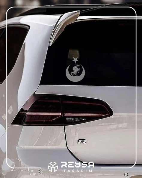 Akıncı ve Ay Yıldız Türk Bayrağı Araba Sticker 17x17 Cm Gri - Resim 3