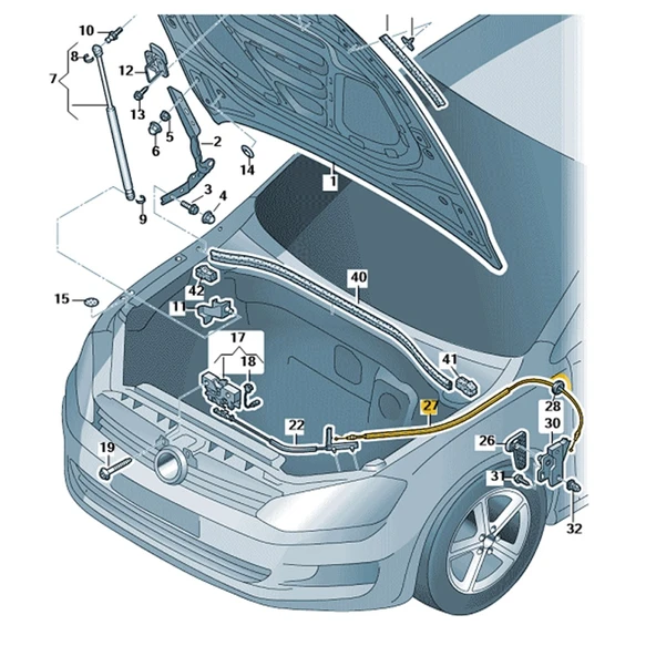 VW Golf 7.5 2017-2020 Motor Kaput Açma Teli Arka Parçası 5G0823535B - 3