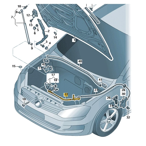 VW Golf 7.5 2017-2020 Motor Kaputu Açma Teli Öndeki Parça 5G1823531C - 3