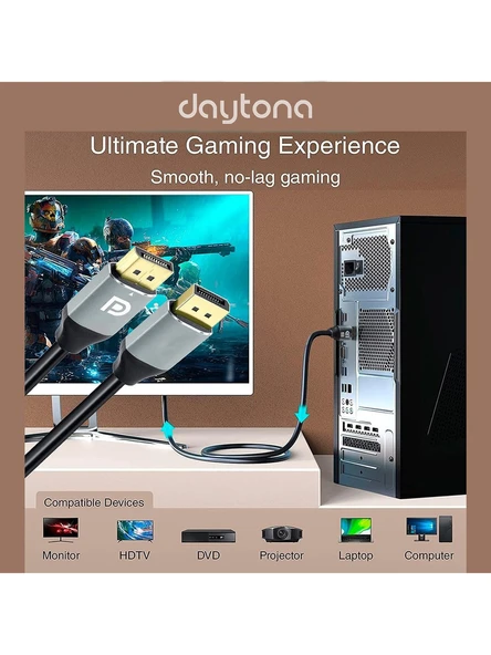 Daytona ZR832 Display Port To Display Port 8k 240HZ Görüntü Aktarım Kablosu 1.5 Metre - Resim 3