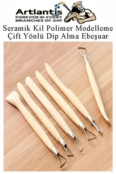 Seramik Kil Polimer Modelleme Çift Yönlü Dip Alma Ebeşuar 6 lı 1 Paket Seramik Kil Şekillendirici Plastik Saplı - 2
