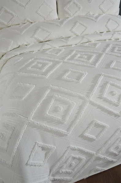 Çeyiz Diyarı Samira 3 Parça Çift Kişilik Pike Takımı Krem - Resim 2