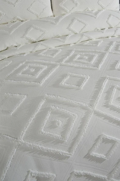 Çeyiz Diyarı Samira 3 Parça Çift Kişilik Pike Takımı Krem - Resim 3