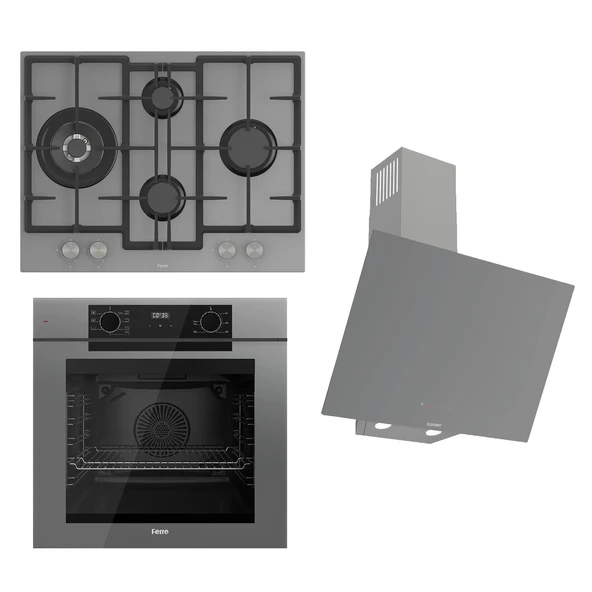 Ferre FRYART-SILENTART Serisi Gri Set (ED078 + QEP63CPR +D079-SA ) - Döküm Izgara / 67 cm Ocak