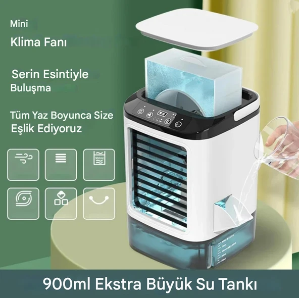 QASUL Taşınabilir klima 3 vitesli Mini Klima 900 ml Su Deposu Hava Soğutucu 7 renkli Gece Lambası - 2
