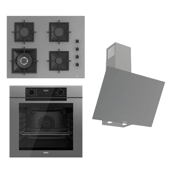 Ferre FRYART-SILENTART Serisi Gri Set (SC408-WFA + QEP63CPR +D079-SA ) - Döküm Izgara / 65 cm Ocak