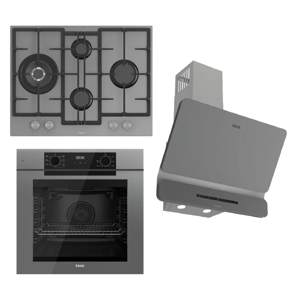 Ferre FRYART-SILENTART Serisi Gri Set (ED078 + QEP63CPR +D082-SA ) - Döküm Izgara / 67 cm Ocak