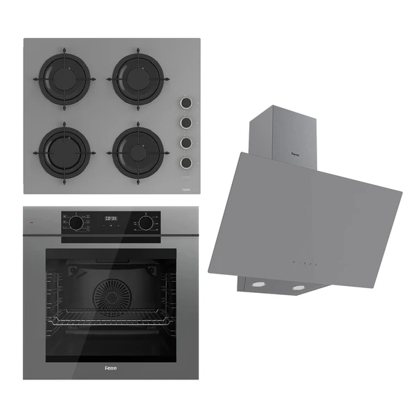 Ferre FRYART Serisi Gri Set (CS208-FA + QEP63CPR +D079 ) - Emaye Izgara / Kademeli Musluk ürün görseli 1