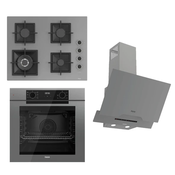 Ferre FRYART-SILENTART Serisi Gri Set (SC408-WFA + QEP63CPR +D065-SA ) - Döküm Izgara / 65 cm Ocak ürün görseli 1