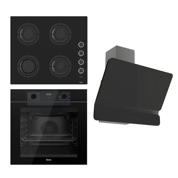 Ferre FRYART-FLAMEART Serisi Siyah Set (CS205-FA + QEP63CS +D080 ) - Emaye Izgara / Kademeli Musluk