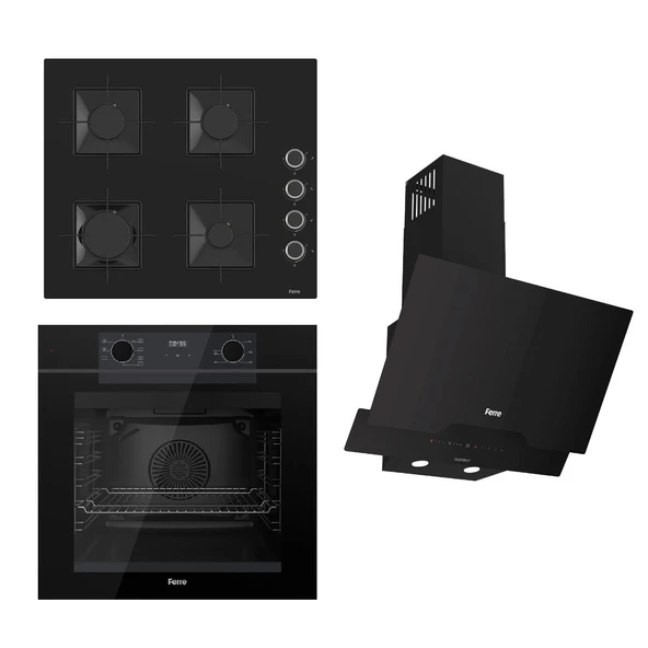 Ferre FRYART-SILENTART Serisi Siyah Set (SS205 + QEP63CS +D063-SA ) - Emaye Izgara