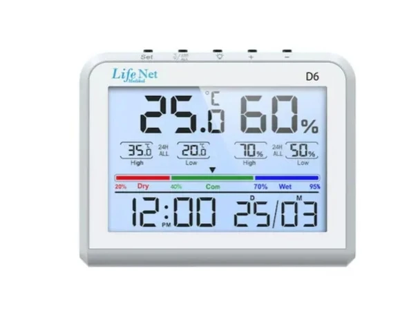 LİFE NET Dijital Isı ve Nem Ölçme Termometre Saat & Tarihli Renkli Ekran ürün görseli