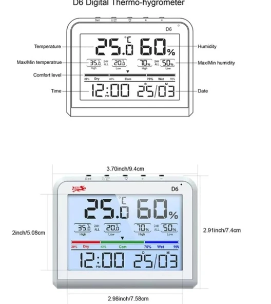 LİFE NET Dijital Isı ve Nem Ölçme Termometre Saat & Tarihli Renkli Ekran - Resim 2