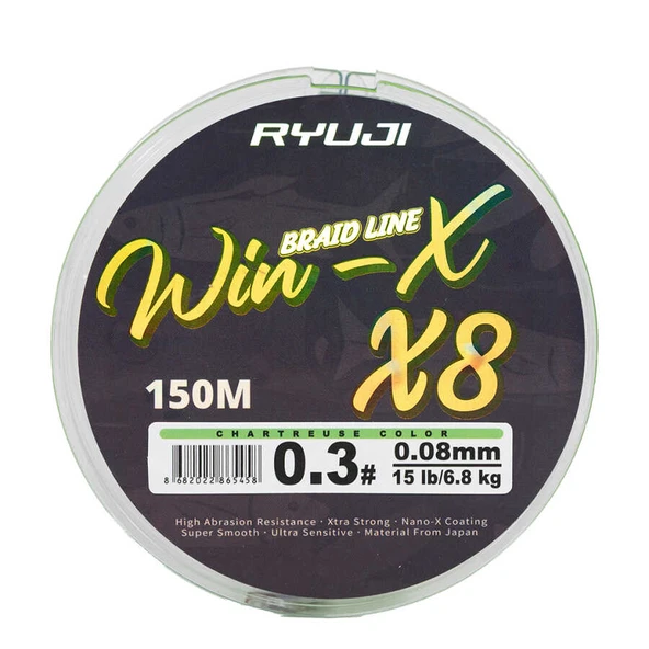 RYUJI WINX  X8 150M CHARTREUSE İP MİSİNA  Standart 0.08mm - 2